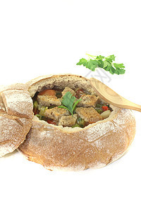 面包汤加红烤面包卷褐色红色绿色韭菜专业面包胡椒萝卜起动机风格图片