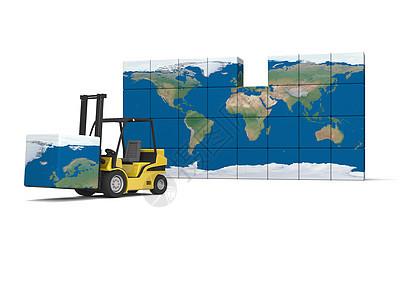 国际物流叉车全世界货物仓库贮存托盘车辆黄色全球工作图片