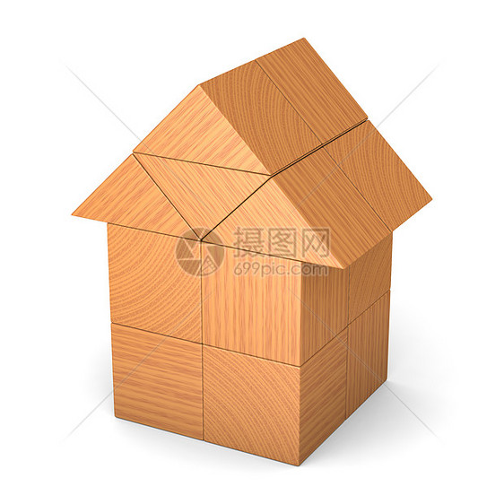由立方体制成的玩具房屋教育童年木头幼儿园建筑积木房子图片