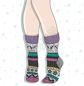 穿着羊毛袜的女人 冬天背景很好看图片