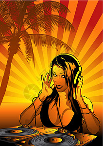 女孩DJ壁纸文化快乐光盘夜店绘画幸福棕榈庆典俱乐部青年图片