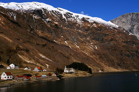 Fjord风景 山地和河流的村庄图片