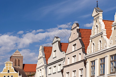 德国旧城镇维斯马尔建筑学山墙楼梯纪念碑文物保护哑铃历史性房子城市建筑图片