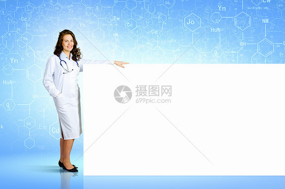 有横幅的医生海报蓝色实习生木板互联网外科广告展示医师广告牌图片