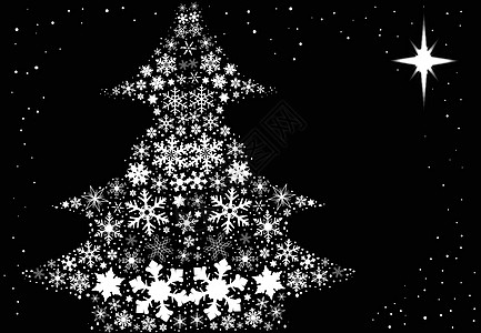 雪花圣诞树绘画星星下雪艺术品漂移标签贺卡艺术卡片插图图片