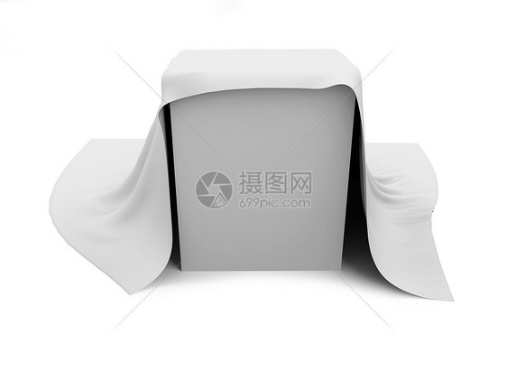 白布盖有白布的白盒子纺织品纪念日立方体织物展示插图漂浮材料桌子艺术图片