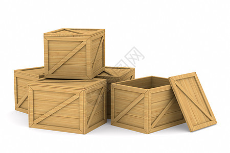 孤立的 3D 图像案件正方形木头立方体贮存仓库插图胸部船运木材图片