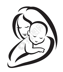 母亲和婴儿矢量光影 黑线草图宗教家庭头发培育女性插图怀孕女士孩子投标图片