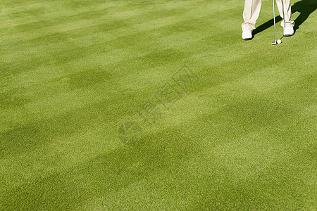 高尔夫球俱乐部和球场在草地上的低位高尔夫球手图片