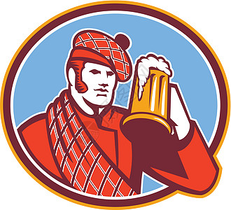 斯考特曼啤酒喝家椭圆形饮酒者插图酒精帽子饮料艺术品男人男性格子图片