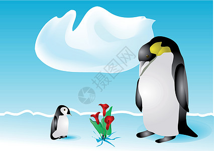 企鹅和鲜花图片