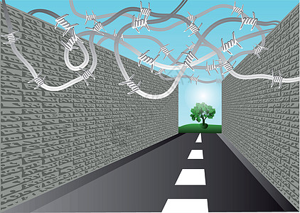 有刺铁丝网的街道图片