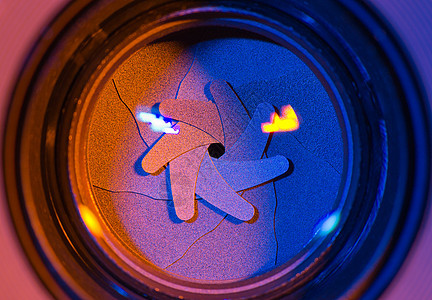 开关器刀叶艺术反射技术框架橙子相机光学镜片光圈蓝色图片