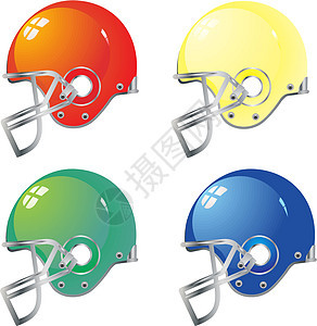 足球头盔联盟玩家面具黄色橄榄球绿色安全帽子四分卫红色图片