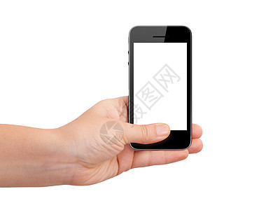 手持带空白屏幕的移动电话由手持沟通技术机动性电子网络触摸屏数据白色推介会药片图片