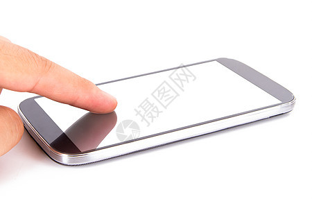 带空白屏幕的智能电话手指影棚手机互联网机动性展示沟通技术手势触摸屏图片