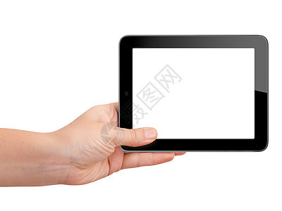 手持空白屏幕的平板板推介会数据手机网络用户药片白色教育触摸机动性图片