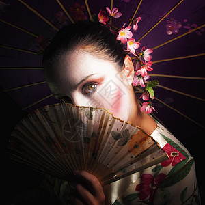 粉丝与艺人和服仪式扇子黑色化妆品艺妓艺术家文化传统艺术图片