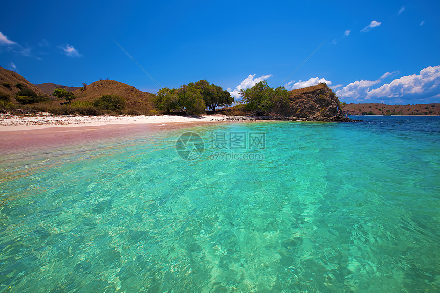 粉色海滩风景海景假期海岸天堂海岸线旅游天空太阳热带图片