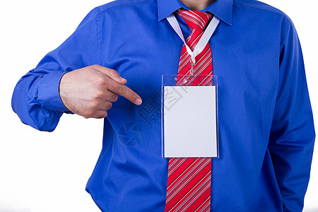 商务人士显示他的名字标签Name卡片手指蓝色床单商业职业工作男人持有者奢华图片