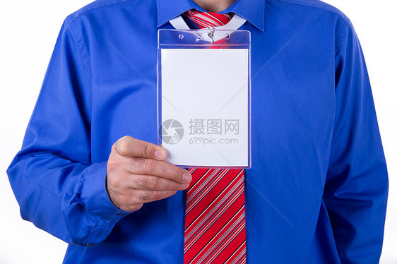 商务人士显示他的名字标签Name空白公司鉴别卡片男性商业红色职业工作蓝色图片
