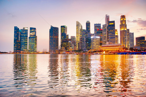 新加坡天线港口景观摩天大楼金融橙子河岸海岸码头全景蓝色图片