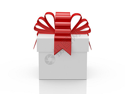 带红色丝带的白色礼品盒纸板娱乐惊喜情人念日立方体塑料新年装饰品盒子图片