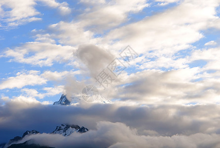 Annapurna山的景象 前往基地营地保护区登山高度蓝色农村森林环境顶峰全景高地风景图片