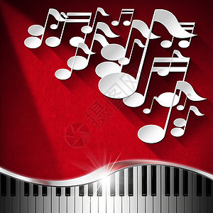 音乐钢琴和笔记背景-红色天鹅绒图片