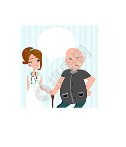 与医生协商成人插图孤独男人快乐拐杖家庭服务老年老人图片