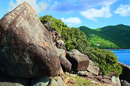 鲨鱼湾国家公园托尔托拉生态热带薄雾岛屿风景荒野石头天空绿地海洋图片