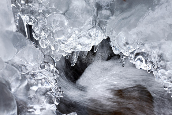 冰水瀑布溪流冻结冰柱流动环境图片