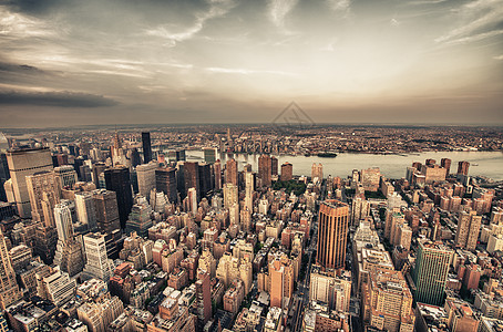 城市晨曦纽约市纽约 曼哈顿摩天大楼空中景仰背景