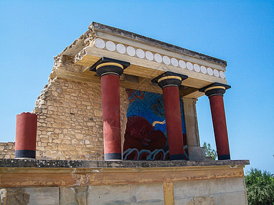 希腊克里特克雷特克诺索斯宫宫宽慰文化迷宫纪念碑废墟旅行历史性建筑学绘画文明图片