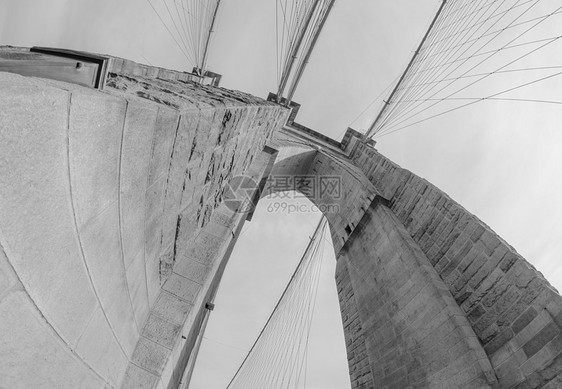 纽约布鲁克林大桥高梁的鱼眼透镜照片假期人行道城市电缆全景天际旅行吸引力框架码头图片