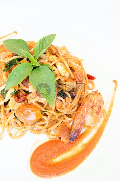 海食意大利面粉乌贼食谱菜单美食午餐营养食物面条红色海鲜图片