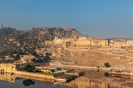 阿米尔安伯堡 印度拉贾斯坦邦全景池塘观光风景旅行历史历史性吸引力景点建筑学图片