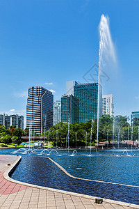 马来西亚吉隆坡中央商业区天际线Skyline风景中心天空双胞胎天际建筑市中心喷泉商业摩天大楼图片
