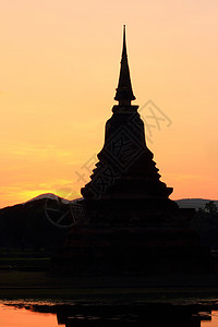 Sukhothai历史公园冥想丛林地标古董热带祷告宗教雕塑雕像吸引力图片