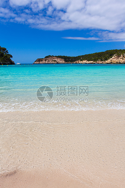 巴利阿里奇Ciutadella的海滩海景地标太阳波浪蓝色假期支撑海岸线岩石天空图片