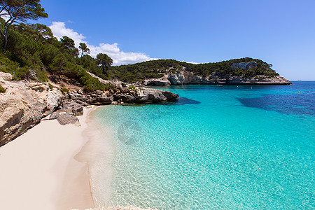 Balearics市的卡拉 米蒂雅内塔旅行支撑石头地标天空海岸蓝色海洋树木岩石图片