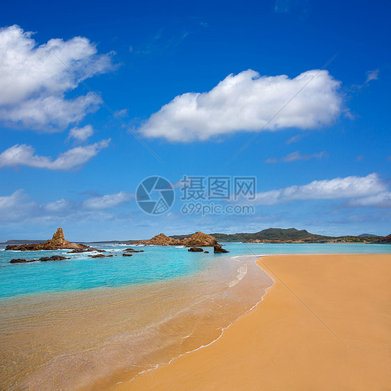 巴利阿里群岛Menorca的太阳假期海景波浪海滩场景石头地标旅行岩石图片