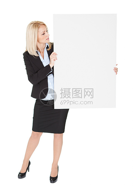展示空板的勤奋女商务人士工人商业海报黑发美丽工作木板女性人士推介会图片