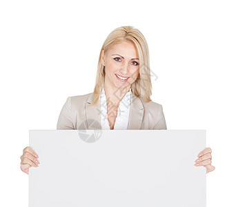 展示空板的勤奋女商务人士工人推介会广告牌工作黑发商业海报美丽木板微笑图片