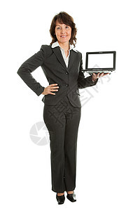 商业妇女提供手提笔记本电脑女性套装成人销售量技术推介会桌子工作手势监视器图片