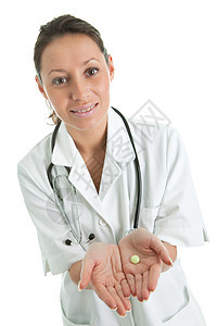 提供处方的友好医生女孩制药医师护士女性保健混血关心男性药片图片