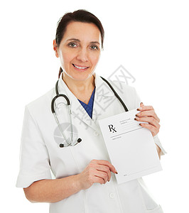 提供处方药的良医女医生职员临床保健药品疾病文档卫生微笑工人女性图片