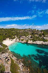 巴利阿里群岛Menorca的海岸线蓝色太阳海洋岩石晴天假期波浪支撑悬崖图片