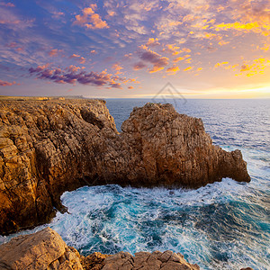 巴利阿里群岛的日落地标蓝色岩石天空海岸石头海景悬崖晴天海岸线图片