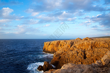 巴利阿里群岛的日落海岸旅行假期海洋悬崖波浪海滩蓝色海岸线岩石图片